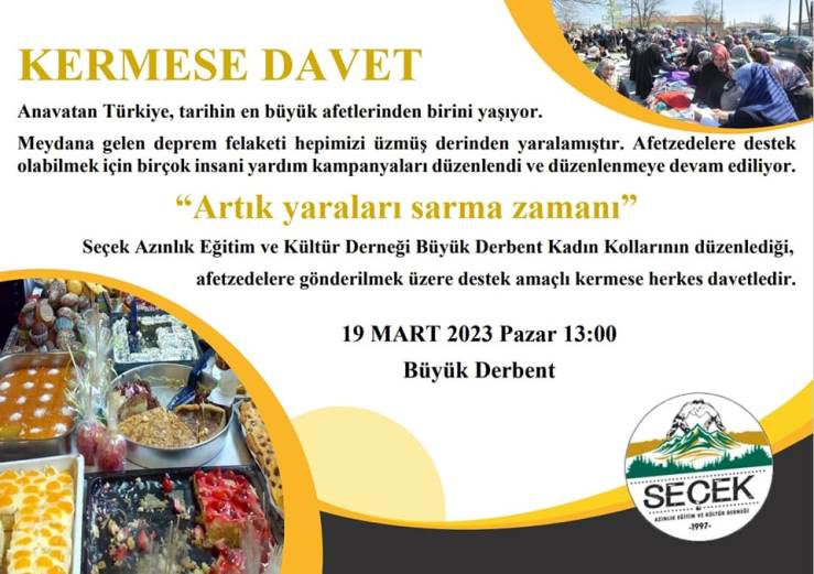 SEÇEK Derneği Türkiye’deki depremzedeler için kermes düzenliyor